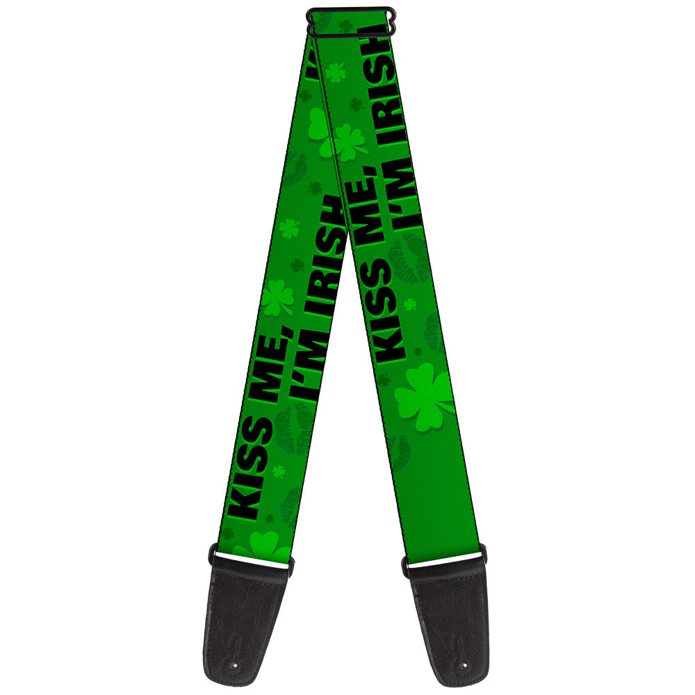 Guitar Strap - KISS ME, I'M IRISH! Clovers Kisses Greens Black Guitar Straps Buckle-Down   
