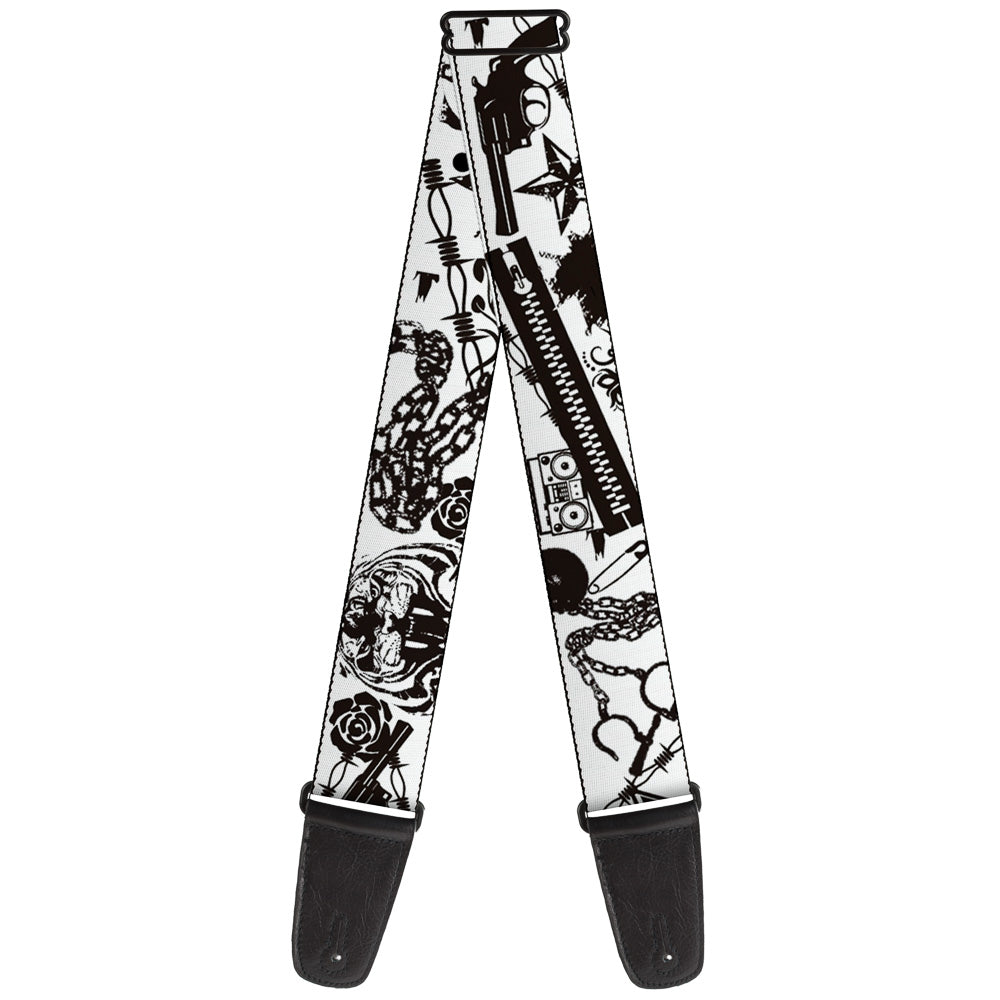 Guitar Strap - Madness White Black Guitar Straps Buckle-Down   