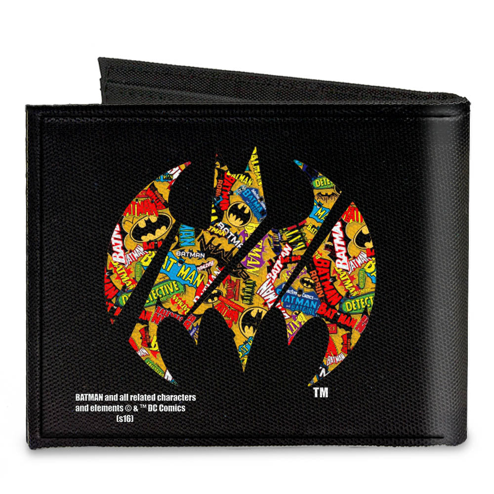 Canvas Bi-Fold Wallet - Bat Signal Black Logos Stacked Canvas Bi-Fold Wallets DC Comics   