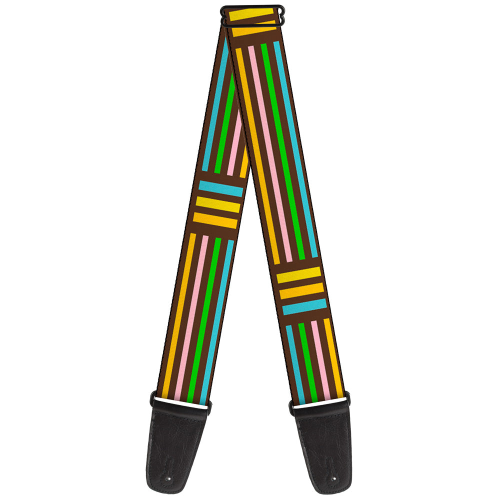 Guitar Strap - Stripe Blocks Brown Multi Pastel Guitar Straps Buckle-Down   