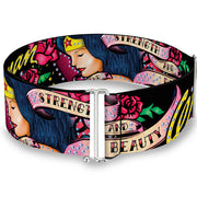 Cinch Waist Belt - WONDER WOMAN Roses STRENGTH AND BEAUTY Black-Pink Fade Womens Cinch Waist Belts DC Comics   