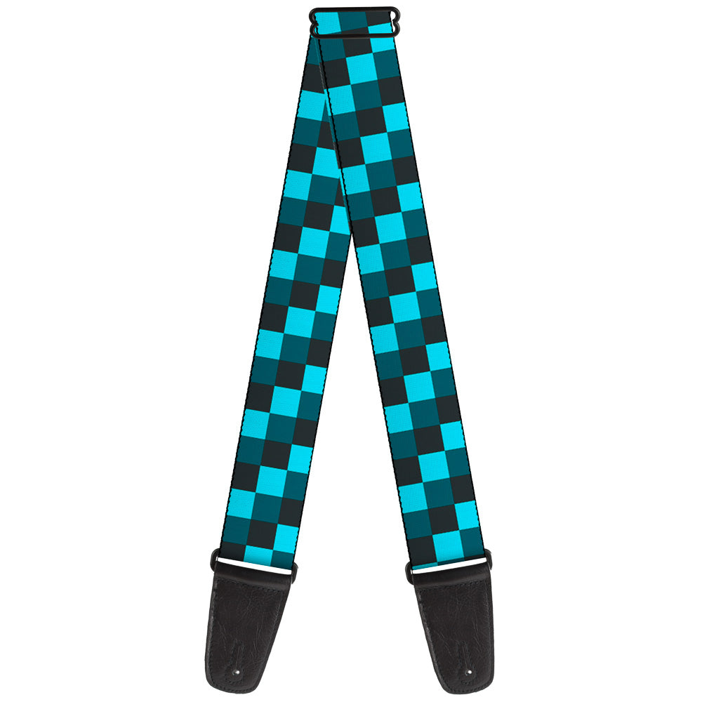 Guitar Strap - Checker Trio Baby Blue Black Turquoise Guitar Straps Buckle-Down   