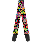 Guitar Strap - Bobo Sugar Skull Paisley Black Multi Color Guitar Straps Thaneeya McArdle   
