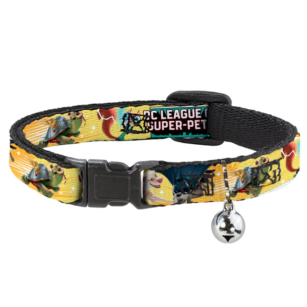 Cat Collar Breakaway with Bell - DC LEAGUE OF SUPER-PETS 6-Superhero Pet Poses Collage Yellows Breakaway Cat Collars DC Comics   