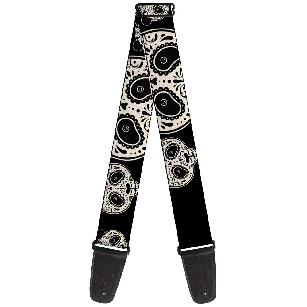 Guitar Strap - Panda Bear Sugar Skull Black White Guitar Straps Buckle-Down   