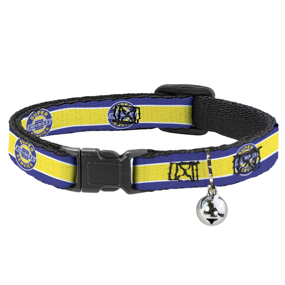 Cat Collar Breakaway - CHEVROLET SUPER SERVICE Logo Stripe Blue White Yellow Breakaway Cat Collars GM General Motors   