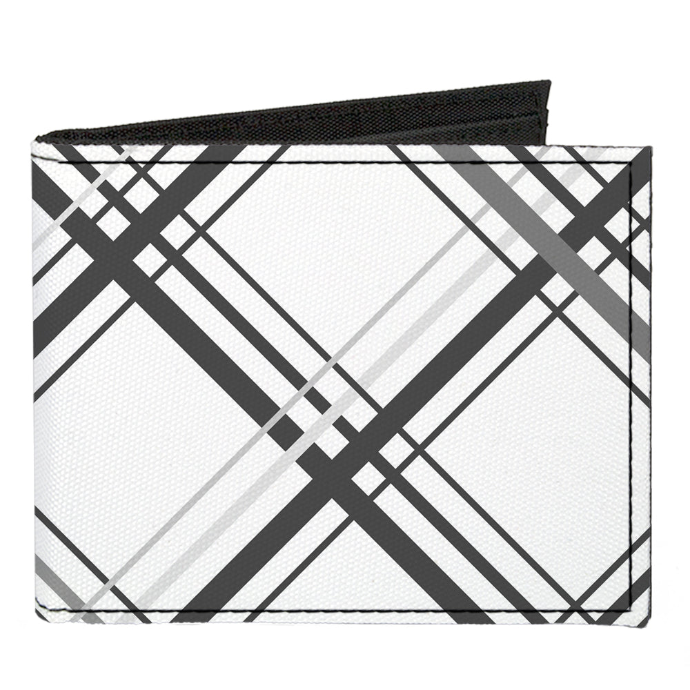Canvas Bi-Fold Wallet - Plaid X White Gray Canvas Bi-Fold Wallets Buckle-Down   