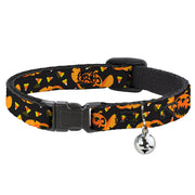 Cat Collar Breakaway with Bell - Lilo and Stitch Halloween Stitch Jack-O-Lantern Pumpkin and Candy Corn Black Oranges Breakaway Cat Collars Disney   