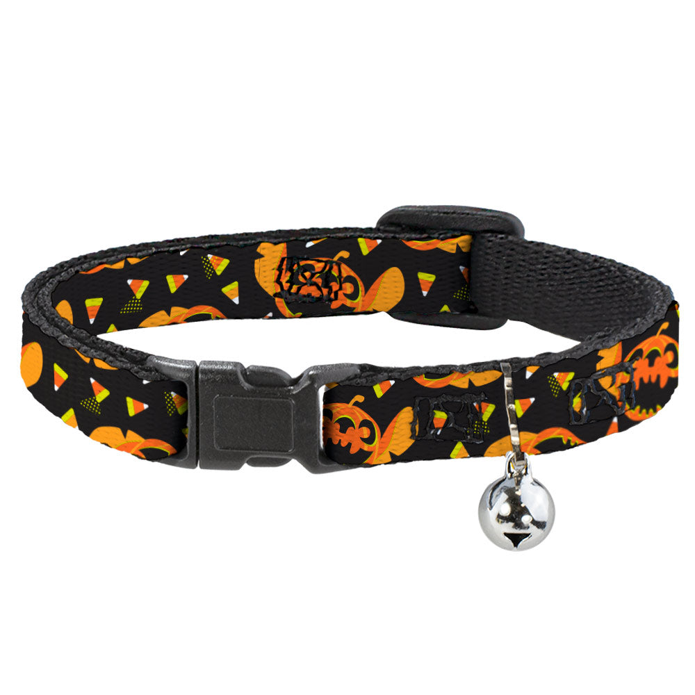 Cat Collar Breakaway with Bell - Lilo and Stitch Halloween Stitch Jack-O-Lantern Pumpkin and Candy Corn Black Oranges Breakaway Cat Collars Disney   