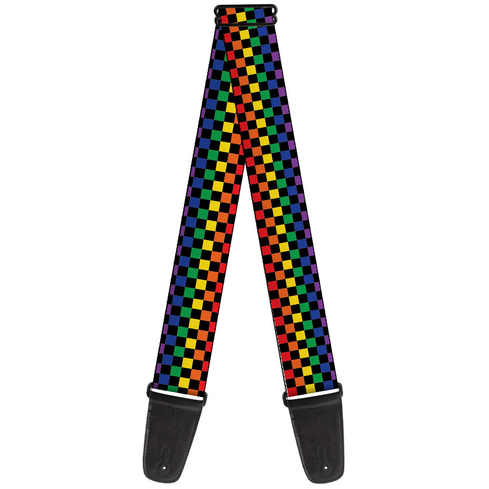 Guitar Strap - Checker Black Rainbow Multi Color Guitar Straps Buckle-Down   