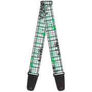 Guitar Strap - Plaid Curls White Black Gray Green Guitar Straps Buckle-Down   