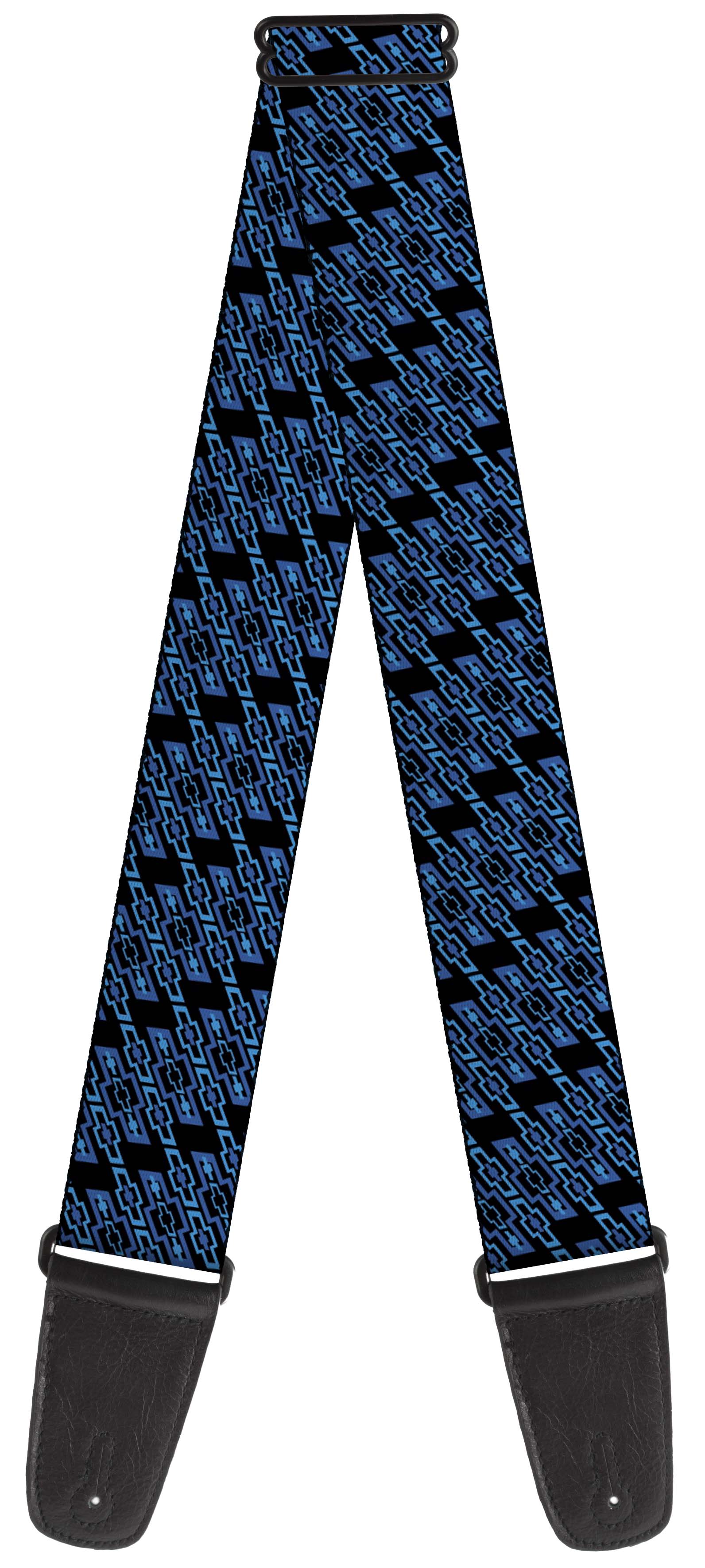 Guitar Strap - Diagonal Retro Chevy Bowtie Monogram Black Blues Guitar Straps GM General Motors   