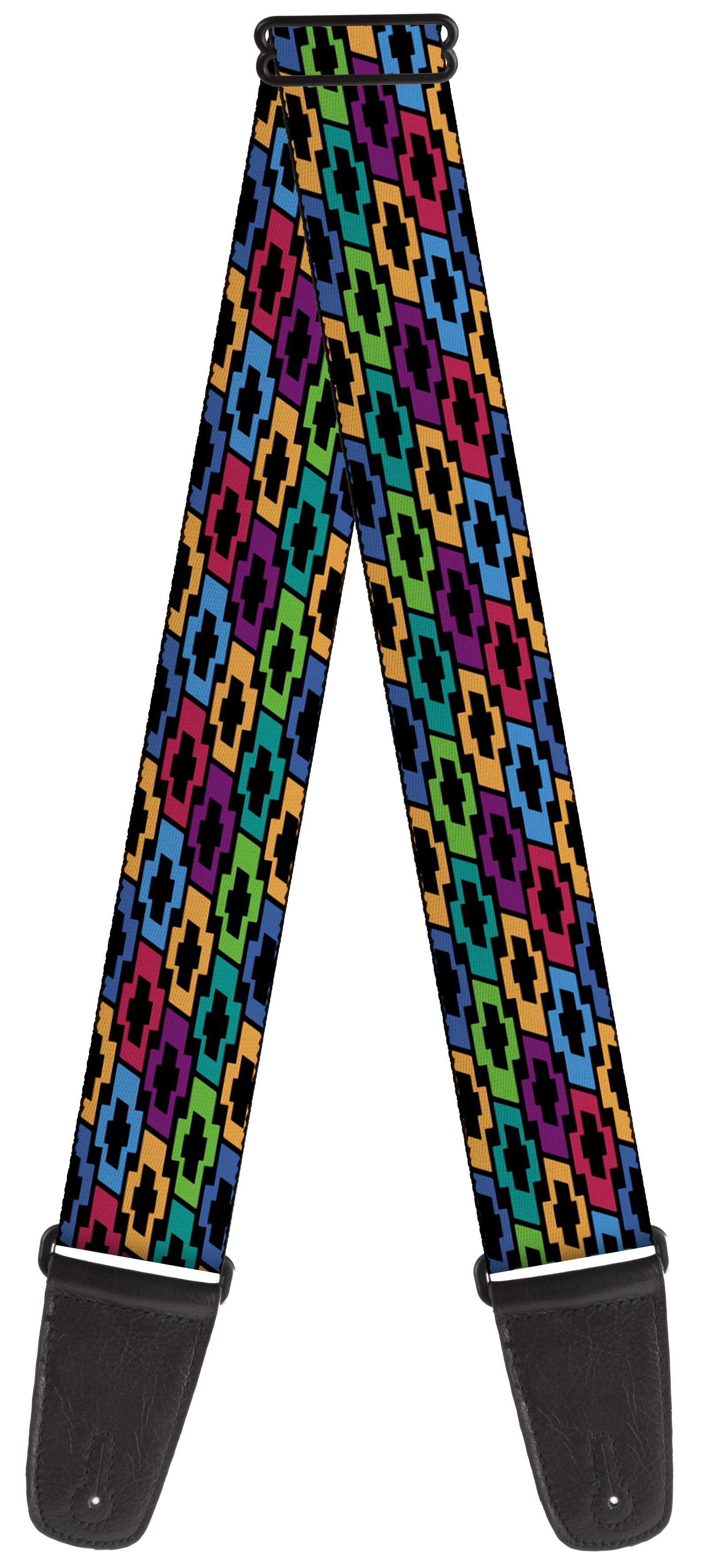 Guitar Strap - Chevy Bowties 5-Row Black Multi Color Guitar Straps GM General Motors   