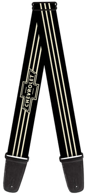 Guitar Strap - Vintage CHEVROLET Bowtie 3-Stripe Black Ivory Guitar Straps GM General Motors   