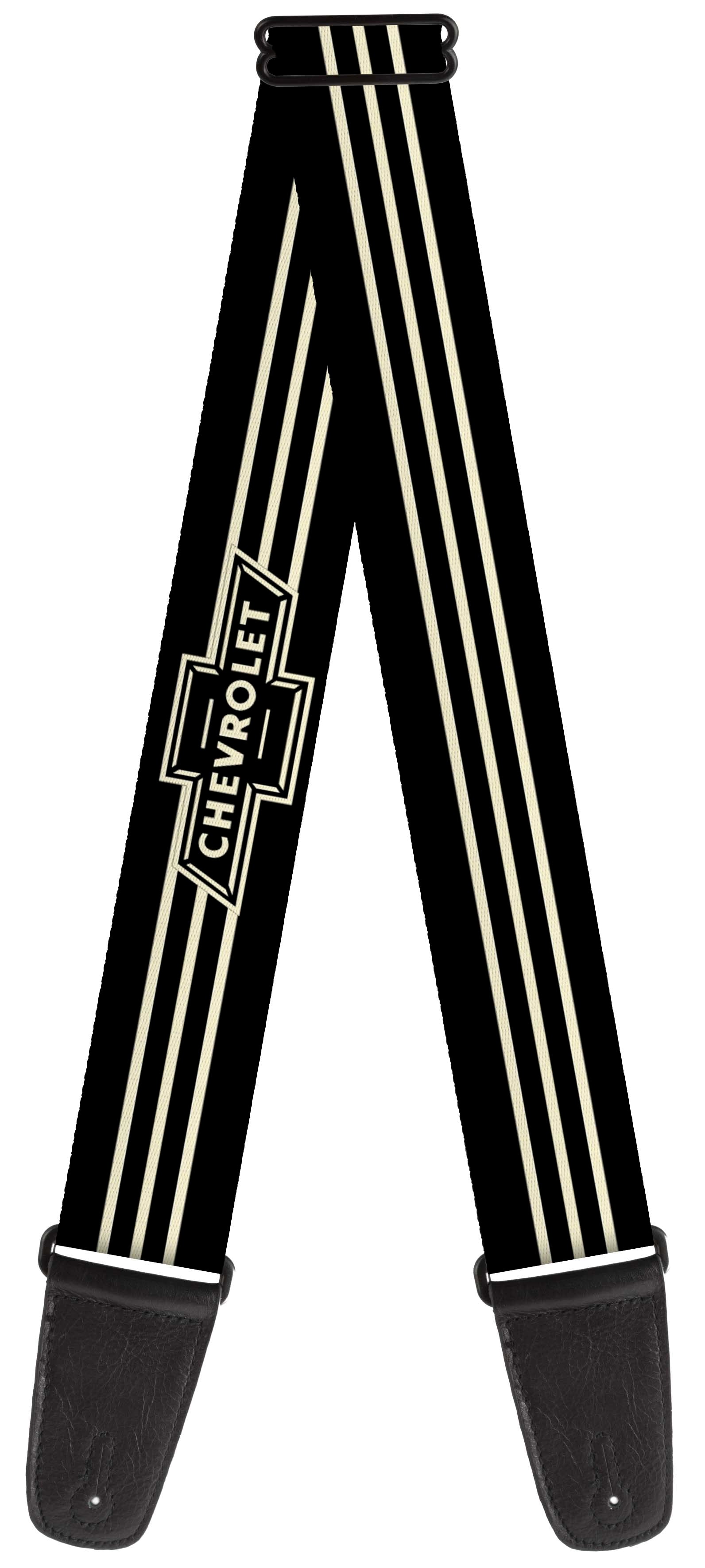 Guitar Strap - Vintage CHEVROLET Bowtie 3-Stripe Black Ivory Guitar Straps GM General Motors   