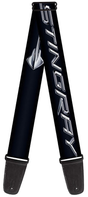 Guitar Strap - C7 STINGRAY Logo Black Silver Guitar Straps GM General Motors   