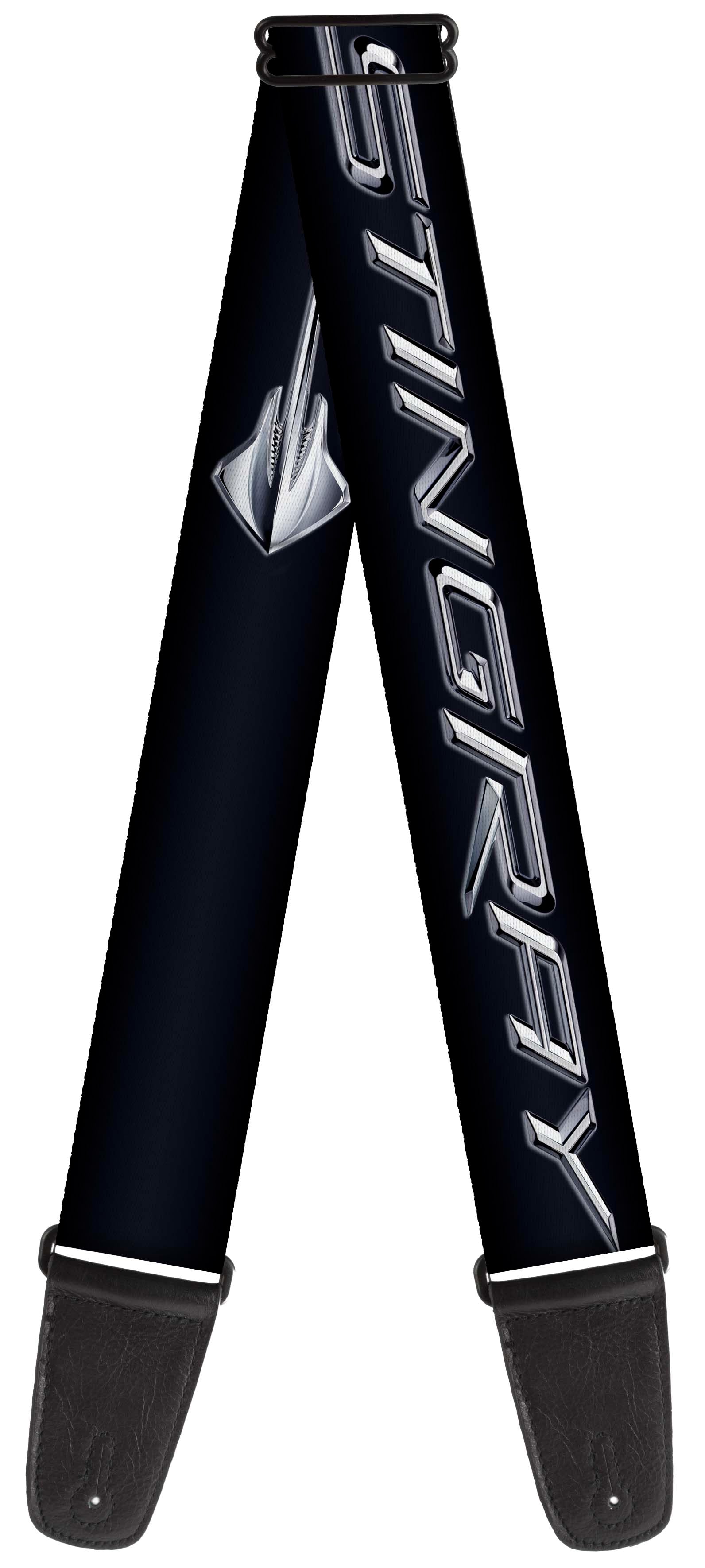 Guitar Strap - C7 STINGRAY Logo Black Silver Guitar Straps GM General Motors   