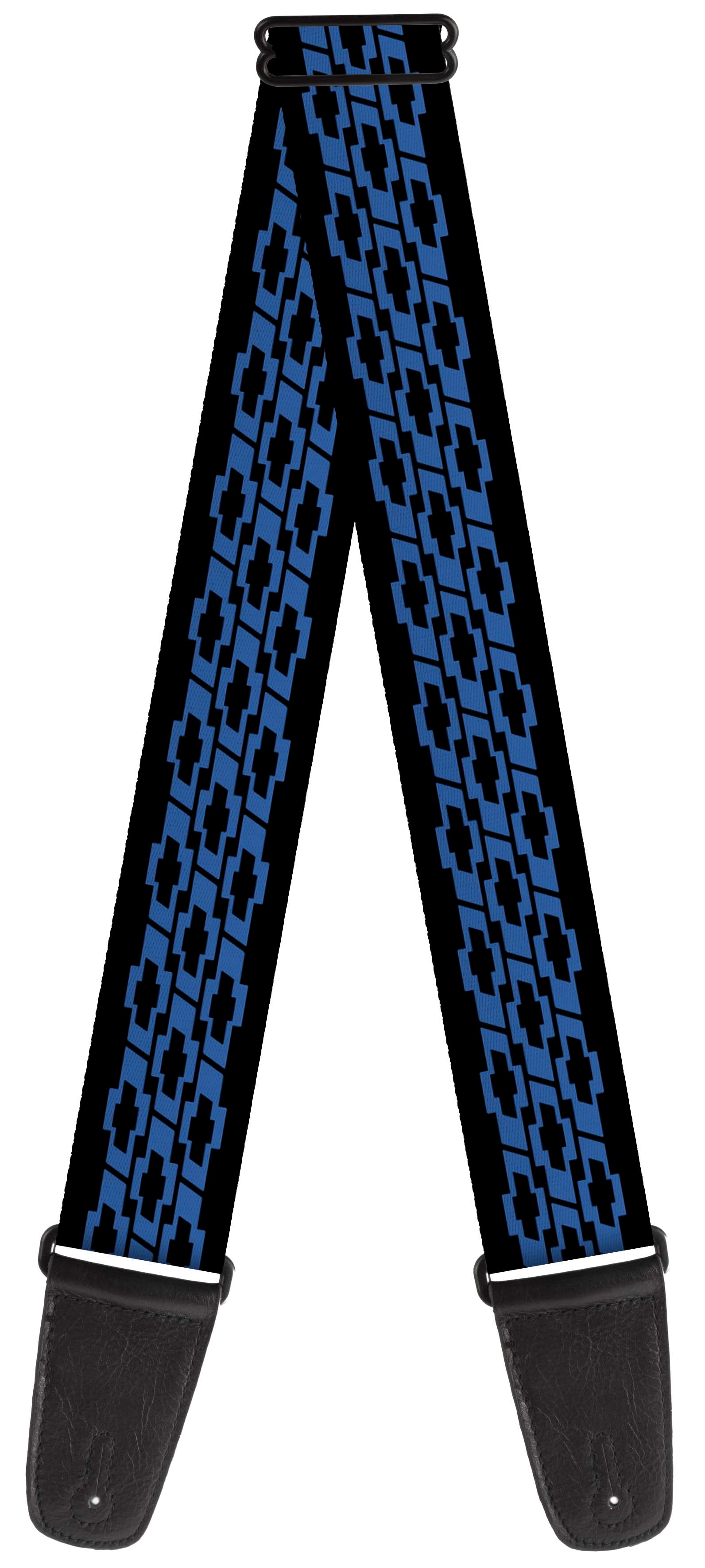 Guitar Strap - Chevy Bowties 3-Row Black Blue Guitar Straps GM General Motors   