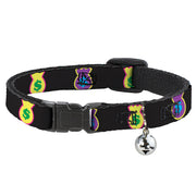 Cat Collar Breakaway - Money Bags Black Multi Color Breakaway Cat Collars Buckle-Down   