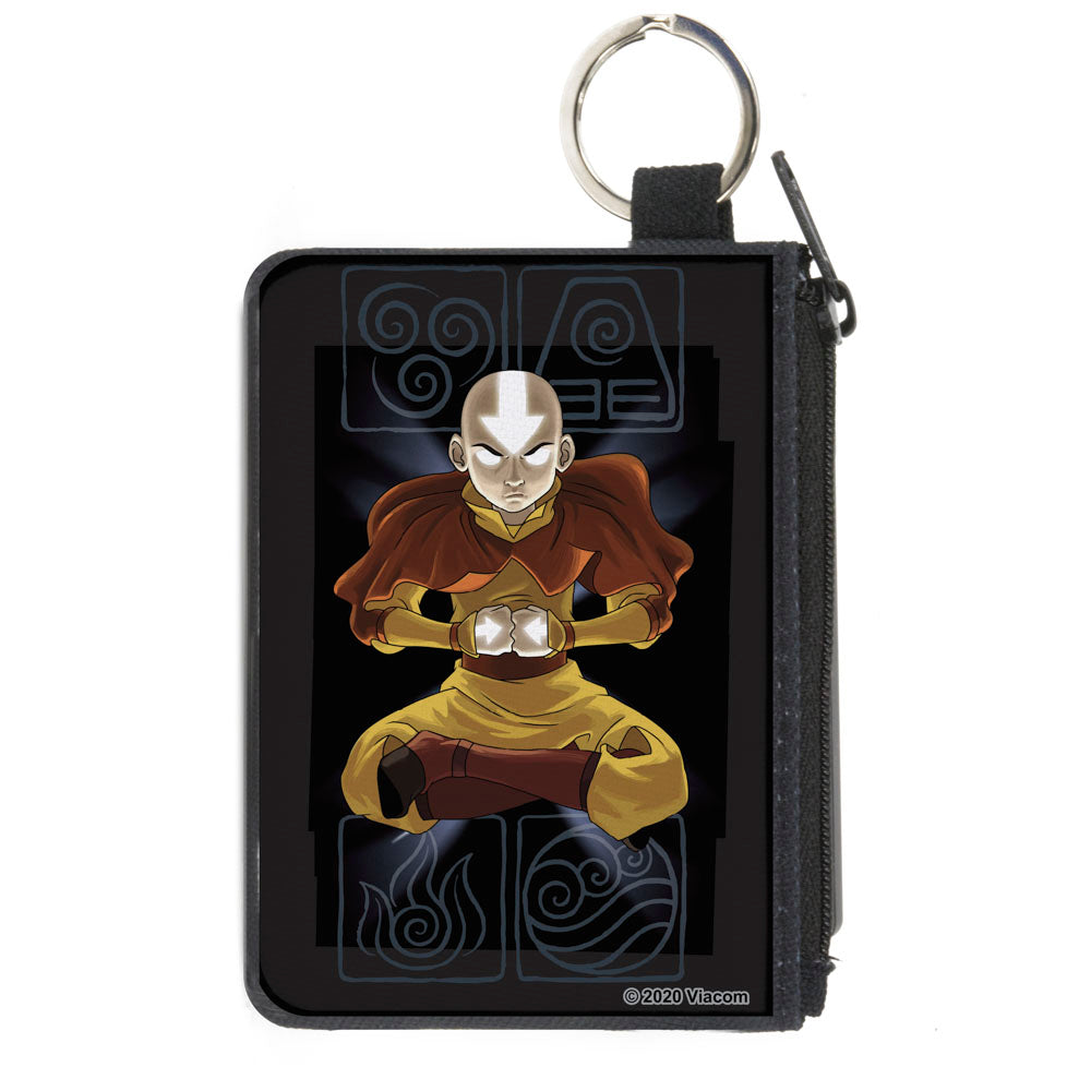 Canvas Zipper Wallet - MINI X-SMALL - Avatar the Last Airbender Aang Meditating Pose Bending Elements Icons Black Grays Canvas Zipper Wallets Avatar The Last Airbender