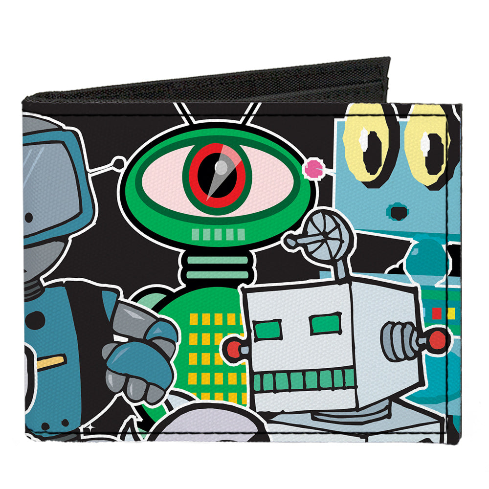 Canvas Bi-Fold Wallet - Robots CLOSE-UP Black Canvas Bi-Fold Wallets Buckle-Down   