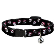 Cat Collar Breakaway - Staggered Sugar Skulls Black Pink White Breakaway Cat Collars Buckle-Down   
