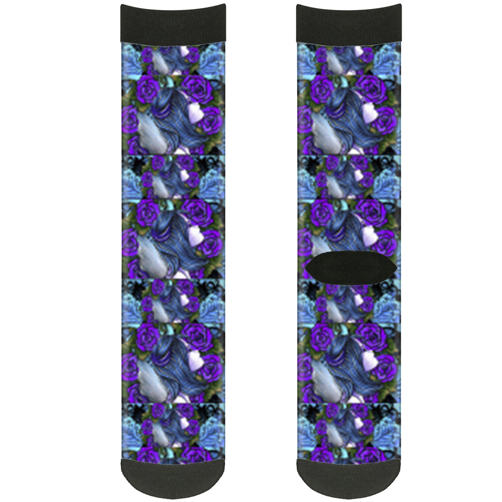 Sock Pair - Polyester - Tattoo Johnny-Fairy Blue Hair - CREW Socks Tattoo Johnny