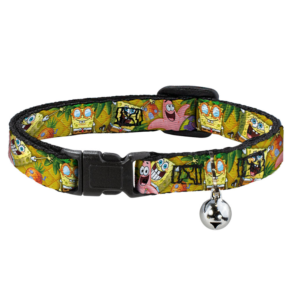 Cat Collar Breakaway with Bell - SpongeBob &amp; Patrick Starfish Poses Pineapple Gold Breakaway Cat Collars SpongeBob SquarePants
