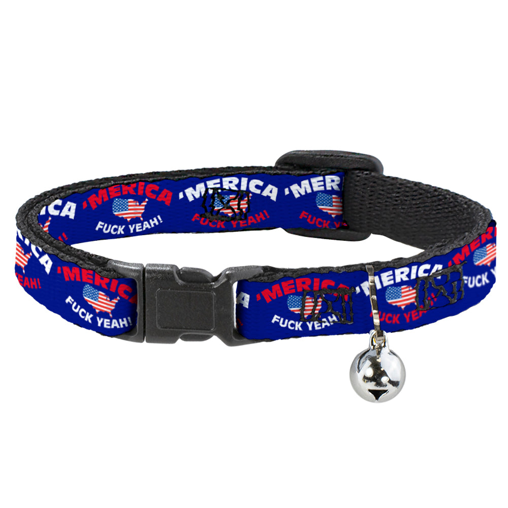 Cat Collar Breakaway - 'MERICA FUCK YEAH! USA Silhouette Blue White Red US Flag Breakaway Cat Collars Buckle-Down   