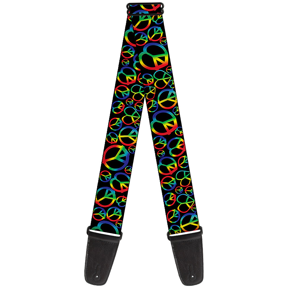 Guitar Strap - Peace Heart Black Rainbow Ombre Guitar Straps Buckle-Down   