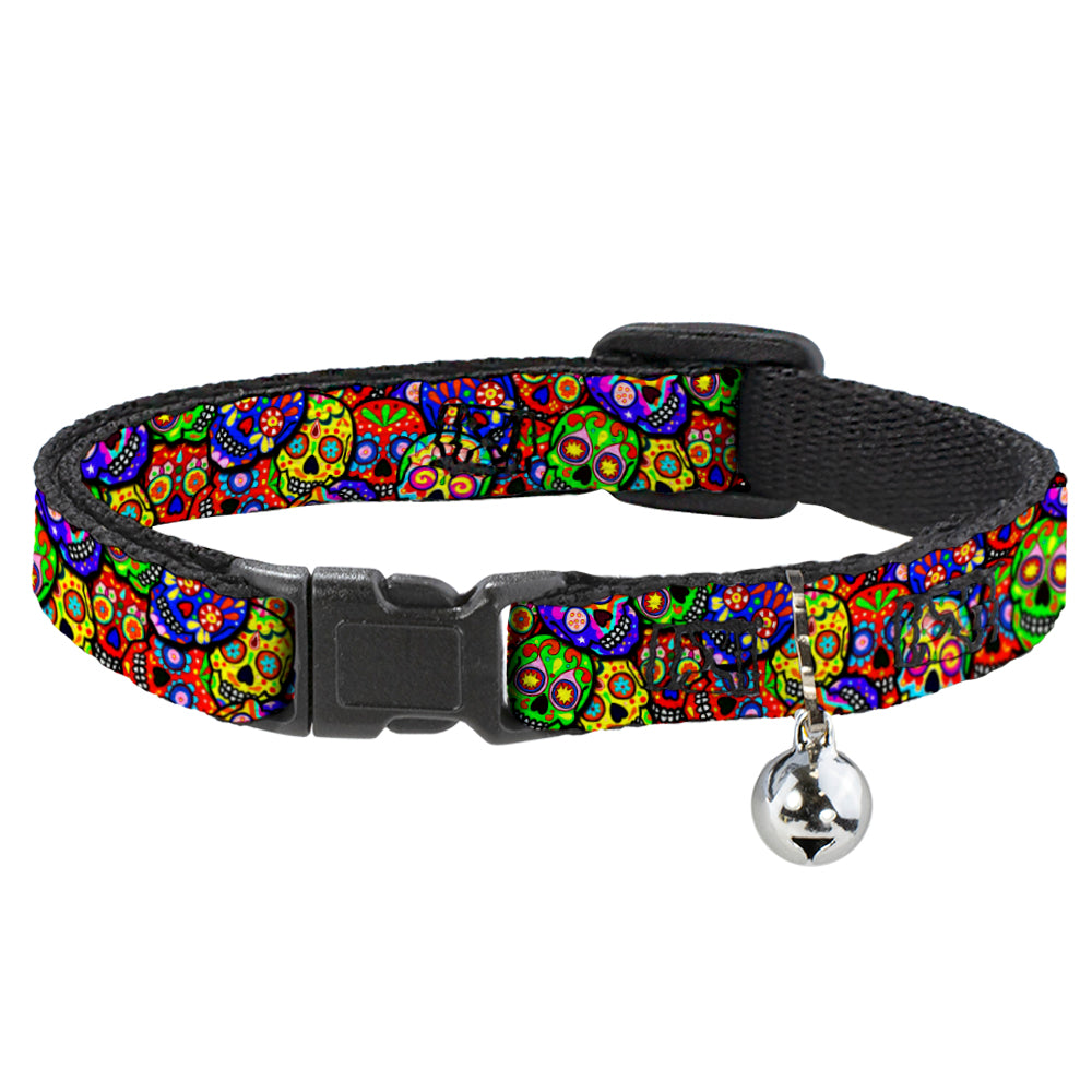 Cat Collar Breakaway with Bell - Colorful Calaveras Stacked Multi Color Breakaway Cat Collars Thaneeya McArdle   