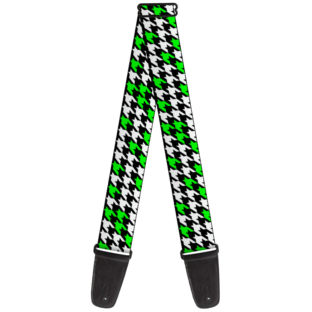 Guitar Strap - Houndstooth Black White Neon Green Guitar Straps Buckle-Down   