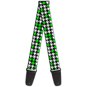 Guitar Strap - Houndstooth Black White Neon Green Guitar Straps Buckle-Down   