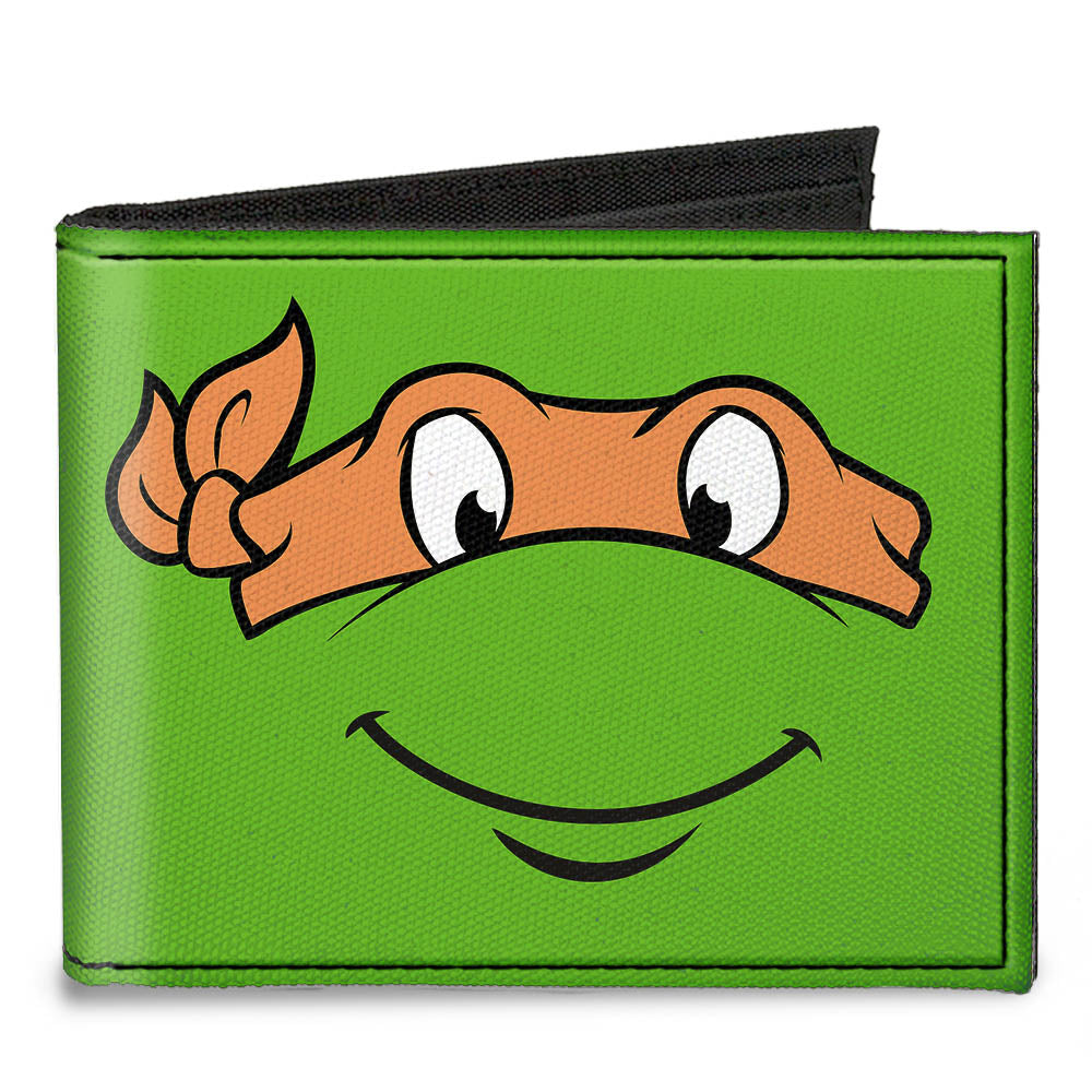Canvas Bi-Fold Wallet - Classic TMNT Michaelangelo Face CLOSE-UP Green Orange Canvas Bi-Fold Wallets Teenage Mutant Ninja Turtles