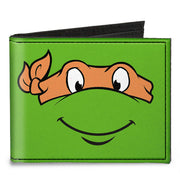 Canvas Bi-Fold Wallet - Classic TMNT Michaelangelo Face CLOSE-UP Green Orange Canvas Bi-Fold Wallets Teenage Mutant Ninja Turtles