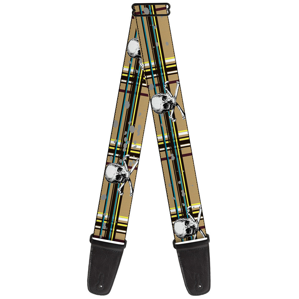 Guitar Strap - Skull & Cross Bones Plaid Tan Guitar Straps Buckle-Down   