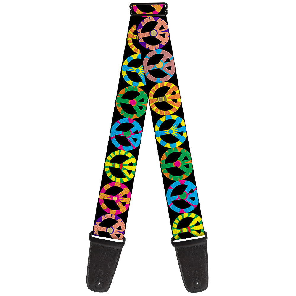 Guitar Strap - Peace Flowers Black Multi Color Guitar Straps Buckle-Down   