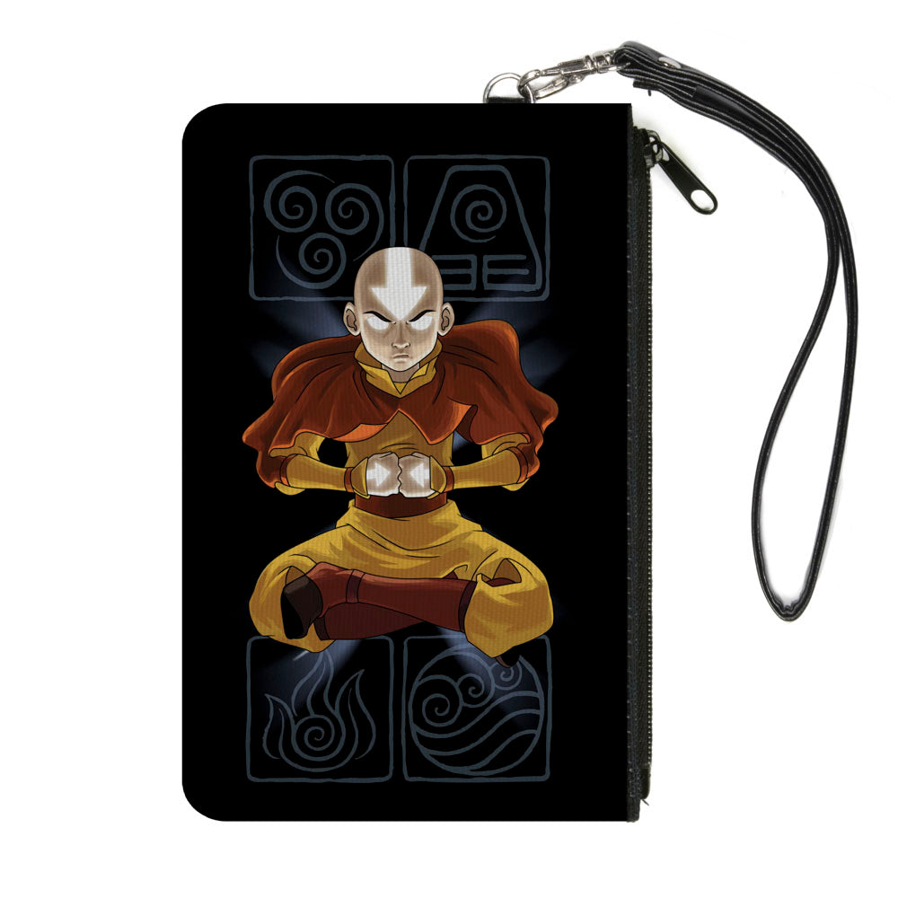 Canvas Zipper Wallet - SMALL - Avatar the Last Airbender Aang Meditating Pose Bending Elements Icons Black Grays Canvas Zipper Wallets Avatar The Last Airbender