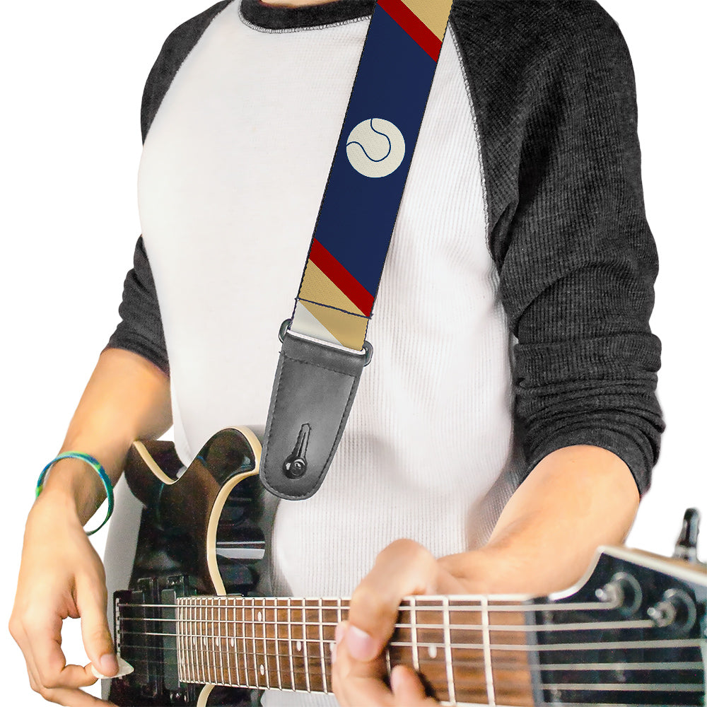 Guitar Strap - Ball Stripes Tan Blue Burgundy Guitar Straps Buckle-Down   