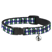 Cat Collar Breakaway - Argyle Navy Green White Gold Breakaway Cat Collars Buckle-Down   
