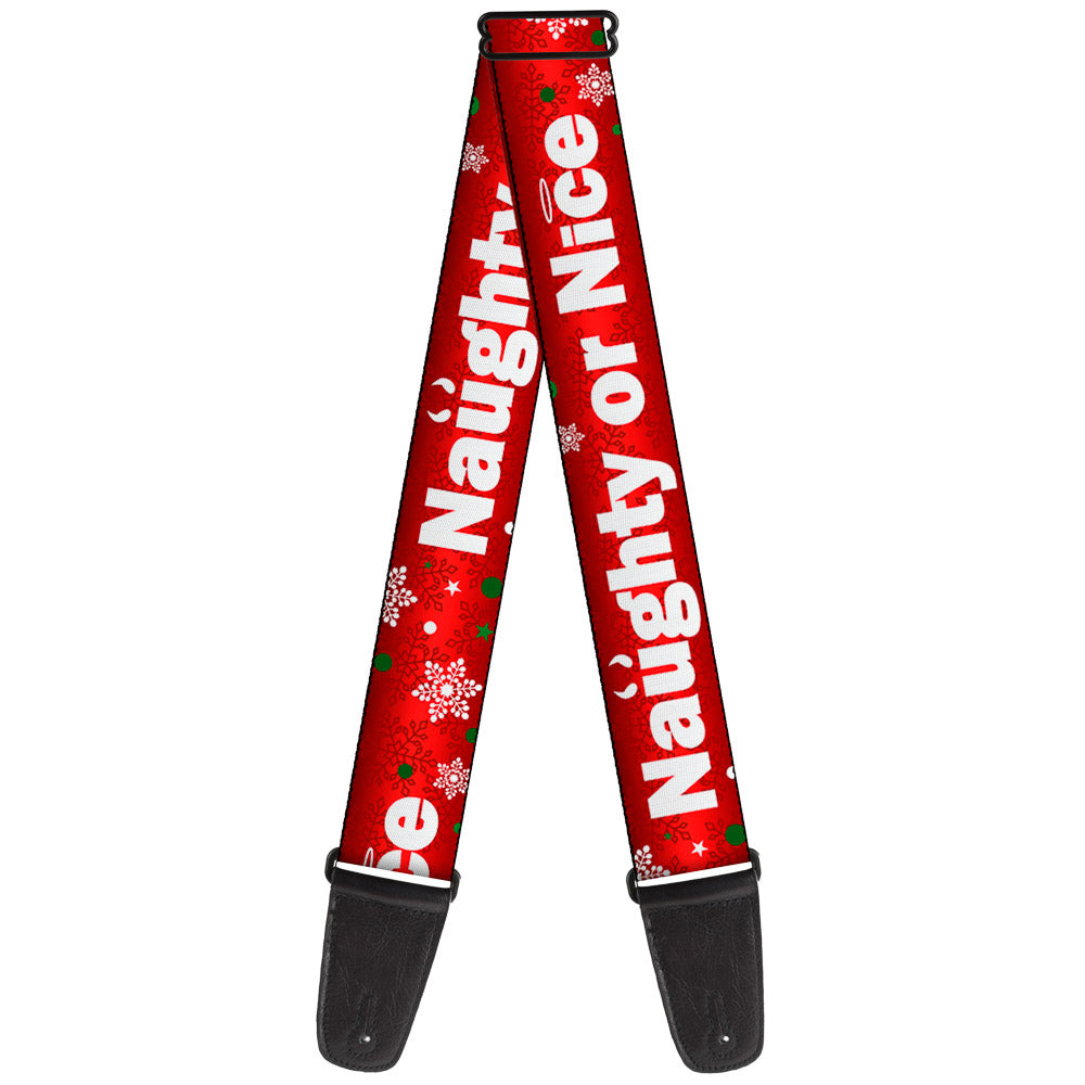 Guitar Strap - Christams NAUGHTY OR NICE Snowflakes Reds White Green Guitar Straps Buckle-Down   