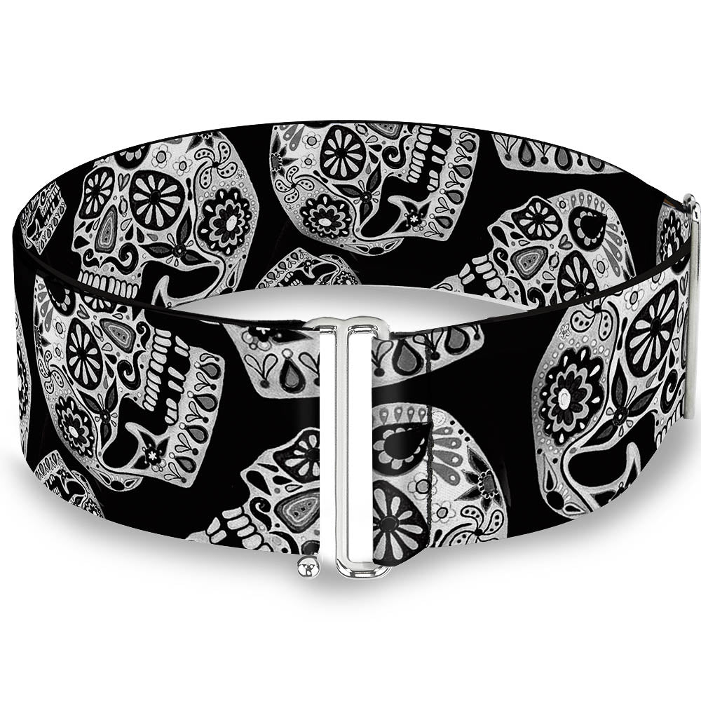 Cinch Waist Belt - The Dust of Living II Sugar Skulls Black White Womens Cinch Waist Belts Thaneeya McArdle   