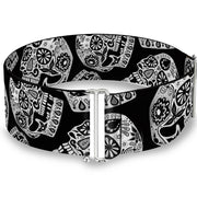 Cinch Waist Belt - The Dust of Living II Sugar Skulls Black White Womens Cinch Waist Belts Thaneeya McArdle   