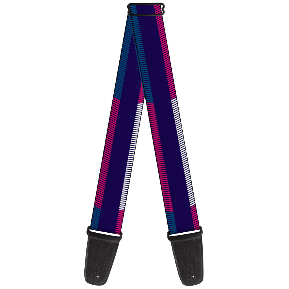 Guitar Strap - Hash Mark Stripe Navy Turquoise Fuchsia White Guitar Straps Buckle-Down   