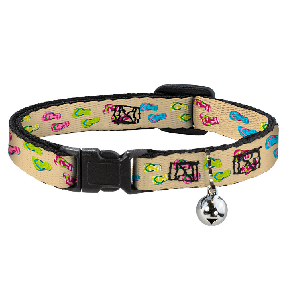 Cat Collar Breakaway - Tropical Flip Flops Tan Multi Color Breakaway Cat Collars Buckle-Down   
