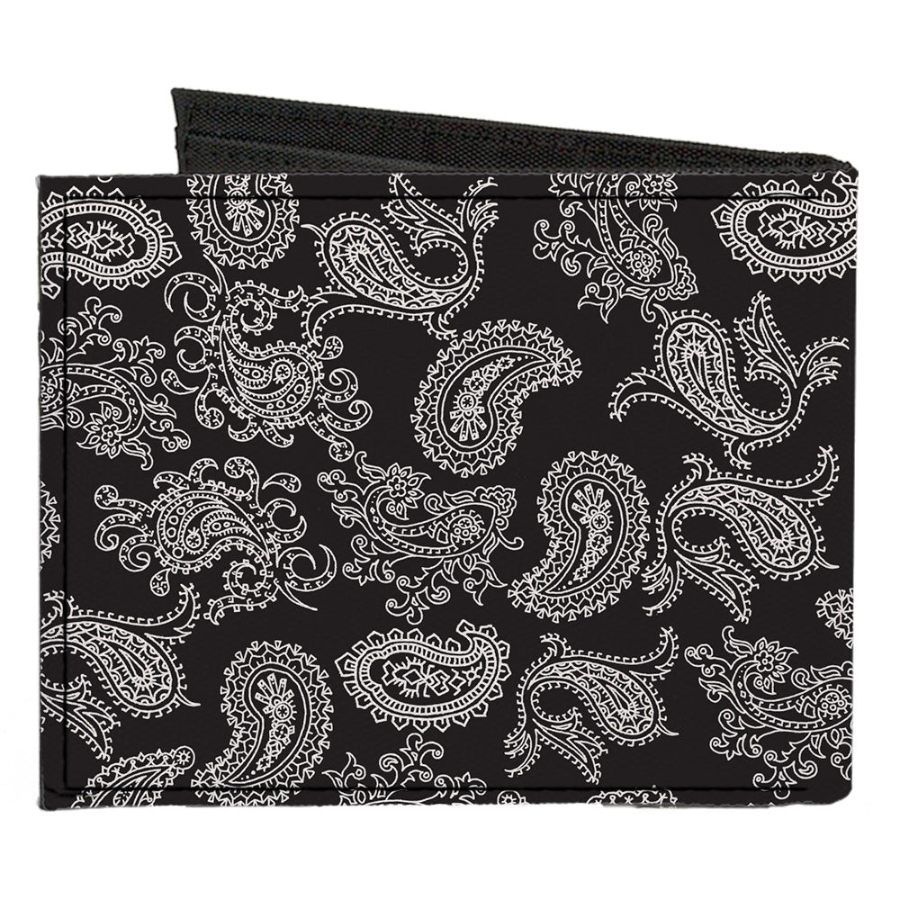 Canvas Bi-Fold Wallet - Paisley Black White Canvas Bi-Fold Wallets Buckle-Down   