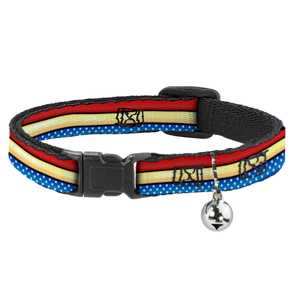 Cat Collar Breakaway - Wonder Woman Stripe Stars Red Gold Blue White Breakaway Cat Collars DC Comics   
