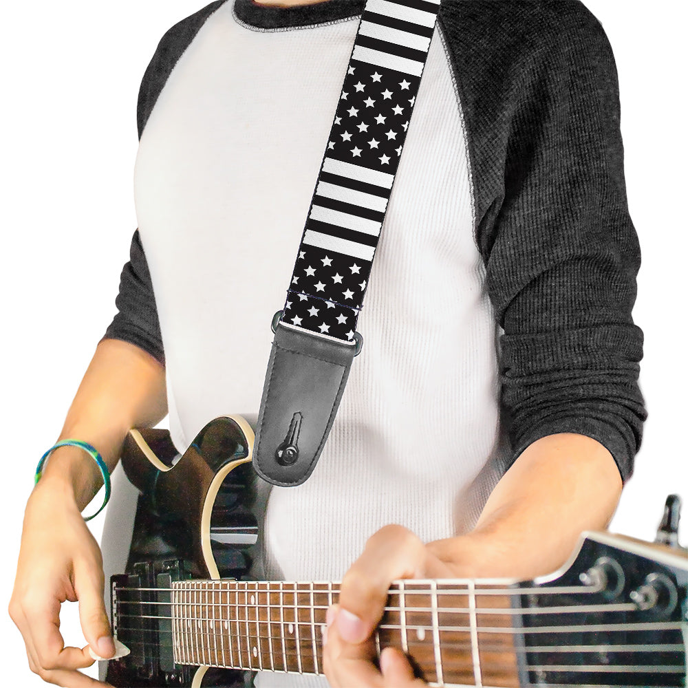 Guitar Strap - American Flag CLOSE-UP Black White Guitar Straps Buckle-Down   