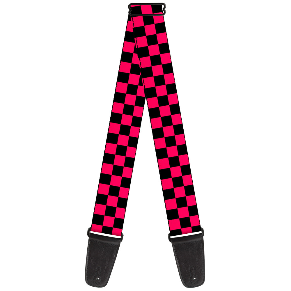 Guitar Strap - Checker Black Neon Pink Guitar Straps Buckle-Down   