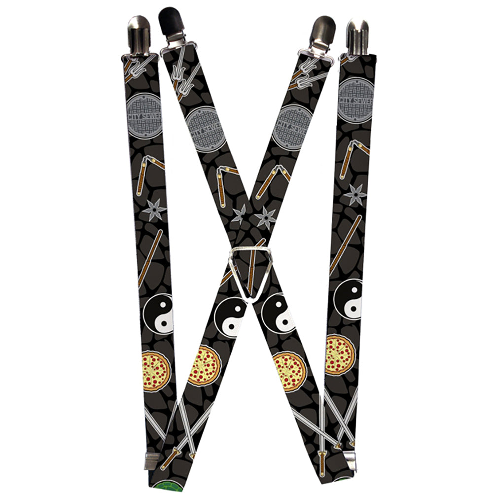 Suspenders - 1.0" - Classic Teenage Mutant Ninja Turtles Gear Elements Black Gray Turtle Shell Suspenders Teenage Mutant Ninja Turtles